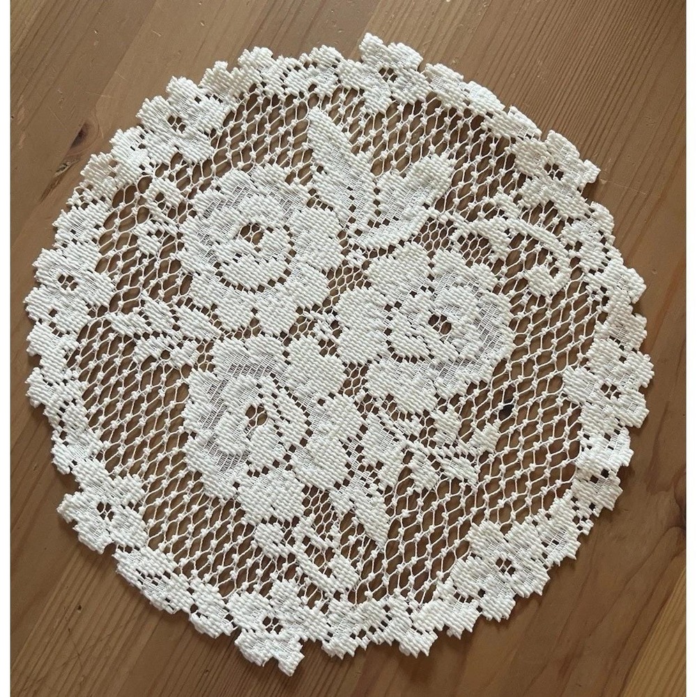 Vintage Off White Floral Lace Doily 10.5 Inch Cozy Cottagecore Grandmillennial